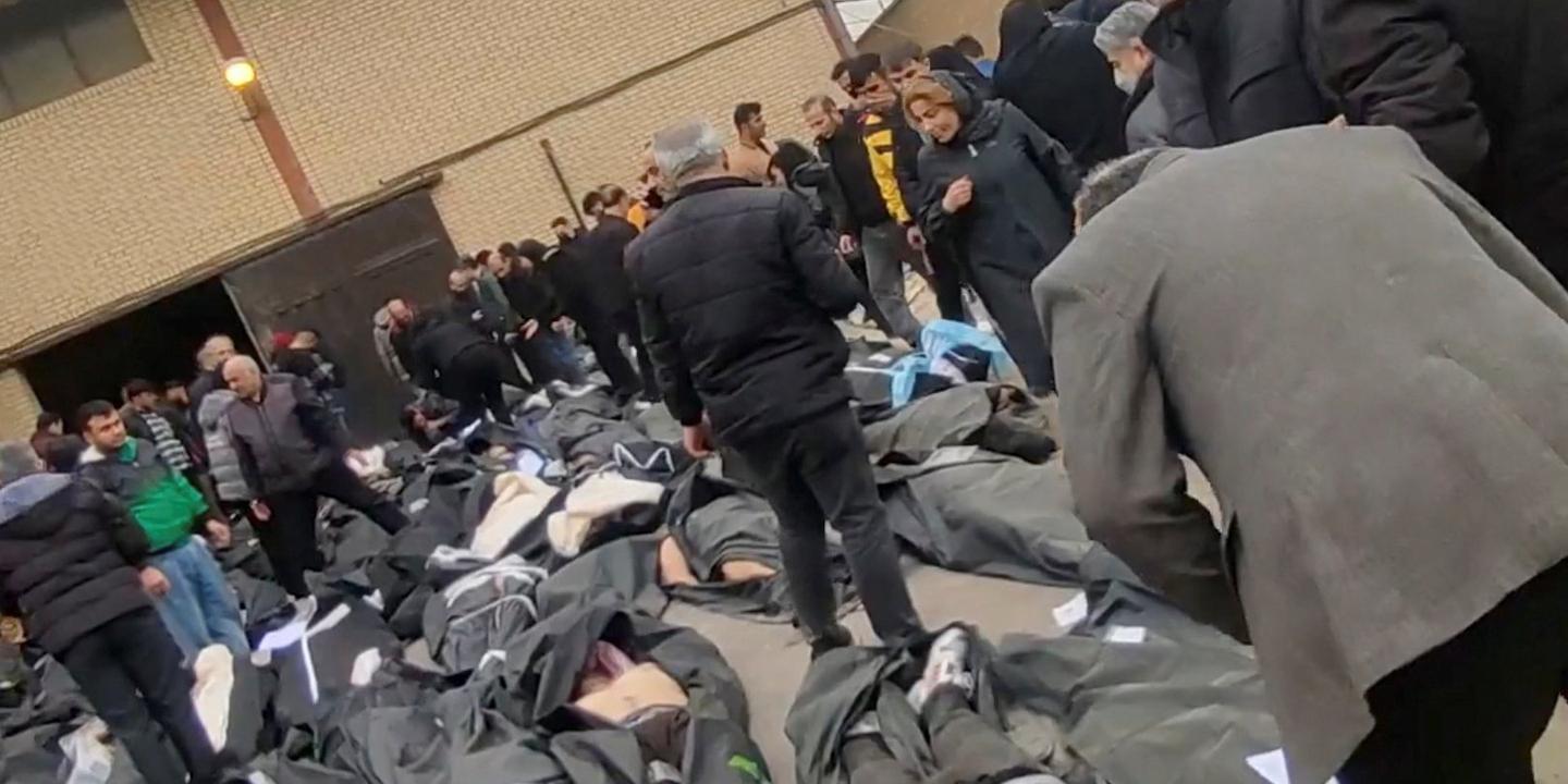 A morgue near Tehran overwhelmed by bodies of protesters killed during the January 2026 crackdown.