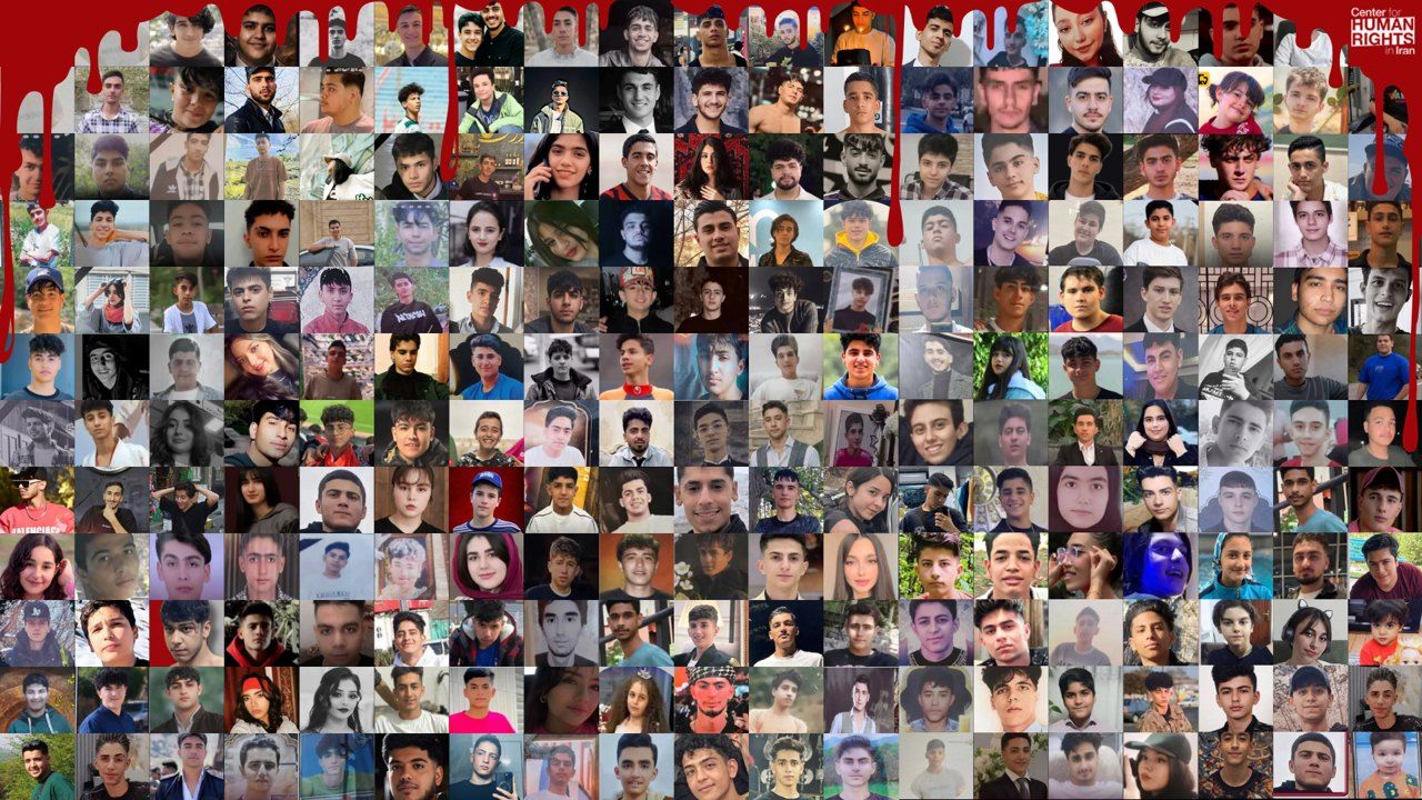 Illustration accompanying the Center for Human Rights in Iran report on more than 200 schoolchildren killed by security forces during the 2026 uprising.