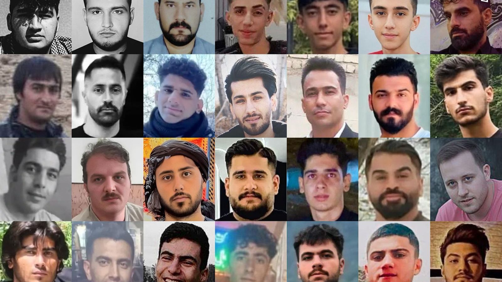 کلاژ عفو بین‌الملل از ۲۸ معترض شناسایی‌شده که در جریان سرکوب‌های دی ماه ۱۴۰۴ در ایران کشته شدند.
